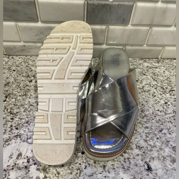 Franco Sarto Silver Cross Slides EUC - Picture 4 of 5